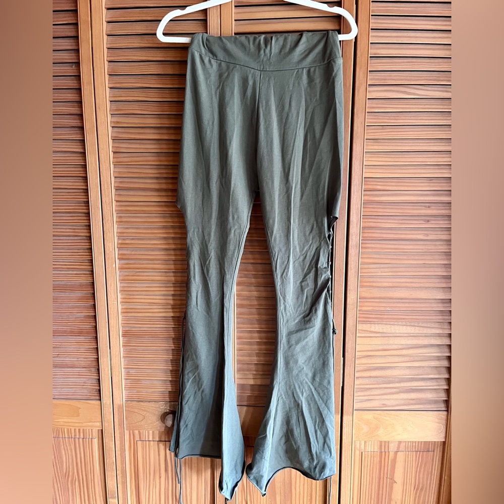 Earthbound Trading Co. Green Side Out Flare Pant - NWOT